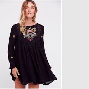 Free People Black Mini Dress with Multicolor Floral Embroidery
